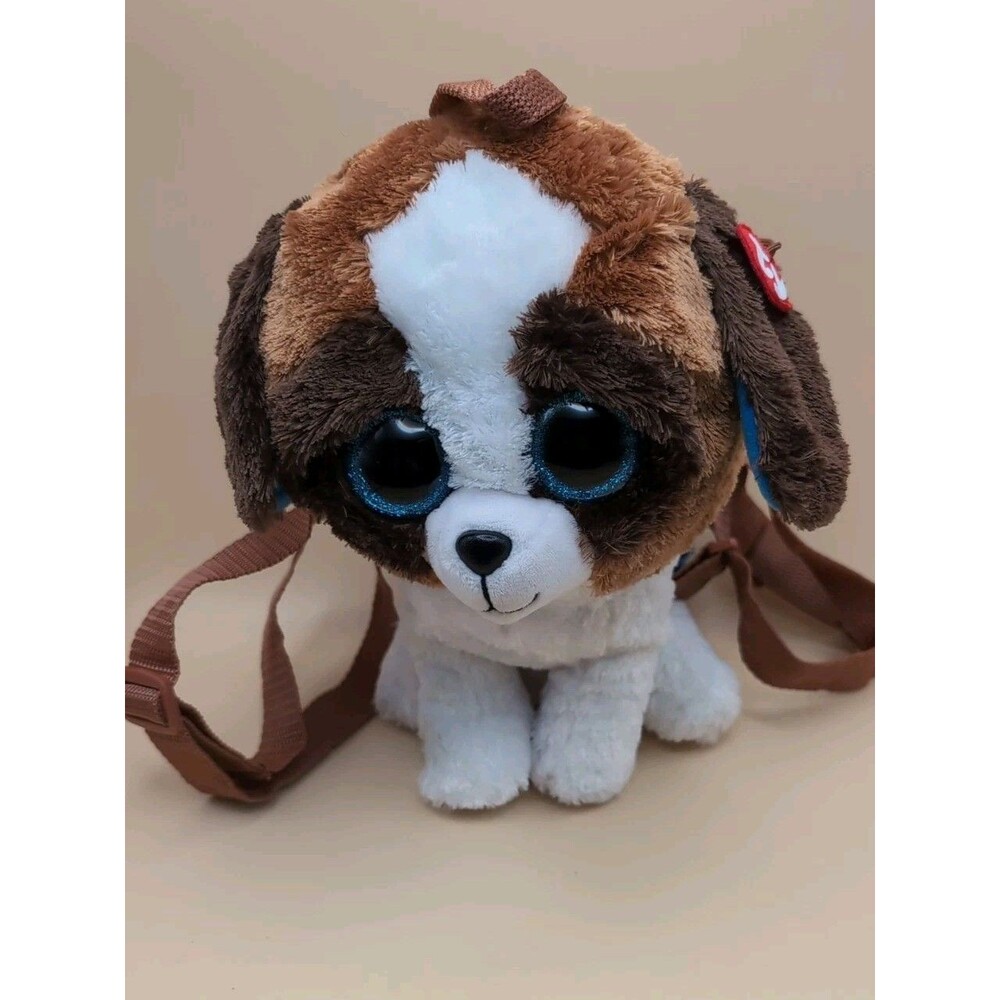TY Beanie Boos - 10" DUKE Dog Blue Glitter Eyes BACKPACK Stuffed Plush 2018